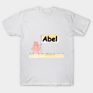 Abel name. Personalized gift for birthday your friend. Cat character holding a banner T-Shirt